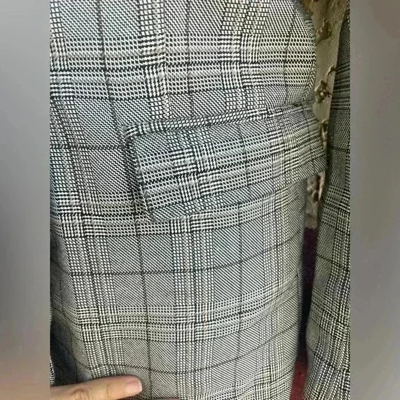 Cotton:on womens plaid Blazer oversized double breasted, buttoned black taupe XS - Picture 4 of 8